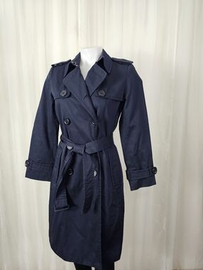 Banana Republic Classic Navy Double-Breasted Trench Coat with Belt Small Petite